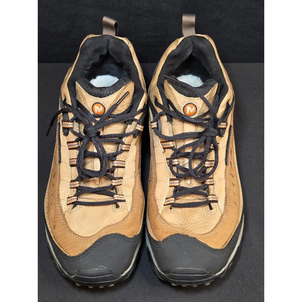Merrell‎ Pulse II Smoke Hiking Shoes Mens 12 Tan Leather Vibram Low Top J80373